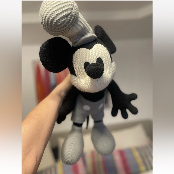 DISNEY PARKS PLUSH STEAMBOAT WILLIE MICKEY MOUSE, 20 IN BLACK GRAY WHITE KNIT - Picture 3 of 16